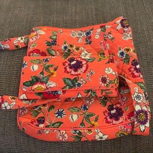 Vera Bradley Coral Floral Crossbody and Wristlet Wallet